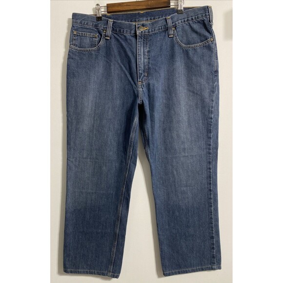 Carhartt Jeans Men's 38x32 Blue Relaxed Fit Straight Leg Mid Rise Zip Fly B18